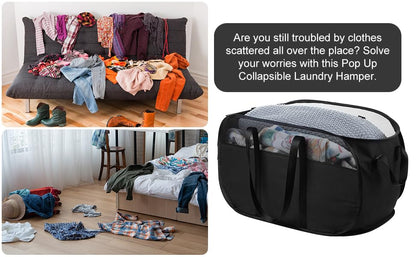 2pcs Mesh pop up Laundry Hamper,Easy to Collapsible Laundry Basket, portable with Strong Handles clothes Hamper,Honeycomb Mesh-Breathable for Laundry,Bathroom,RV,Travel (Black)