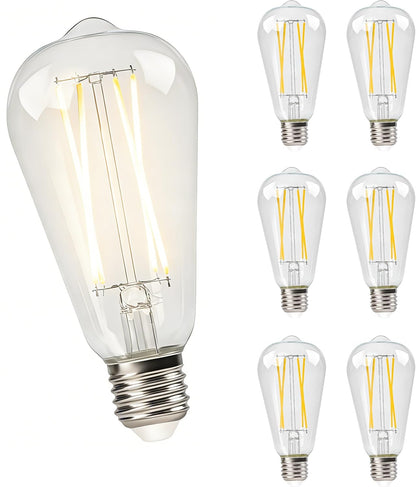 Vintage Edison Bulbs, 60 watt Equivalent, Non-Dimmable, High Brightness Warm White 2700K, 6W,ST58 Antique LED Filament Bulbs with 85+ CRI, E26 Medium Base Led Lights for Bedroom（6 Pack）