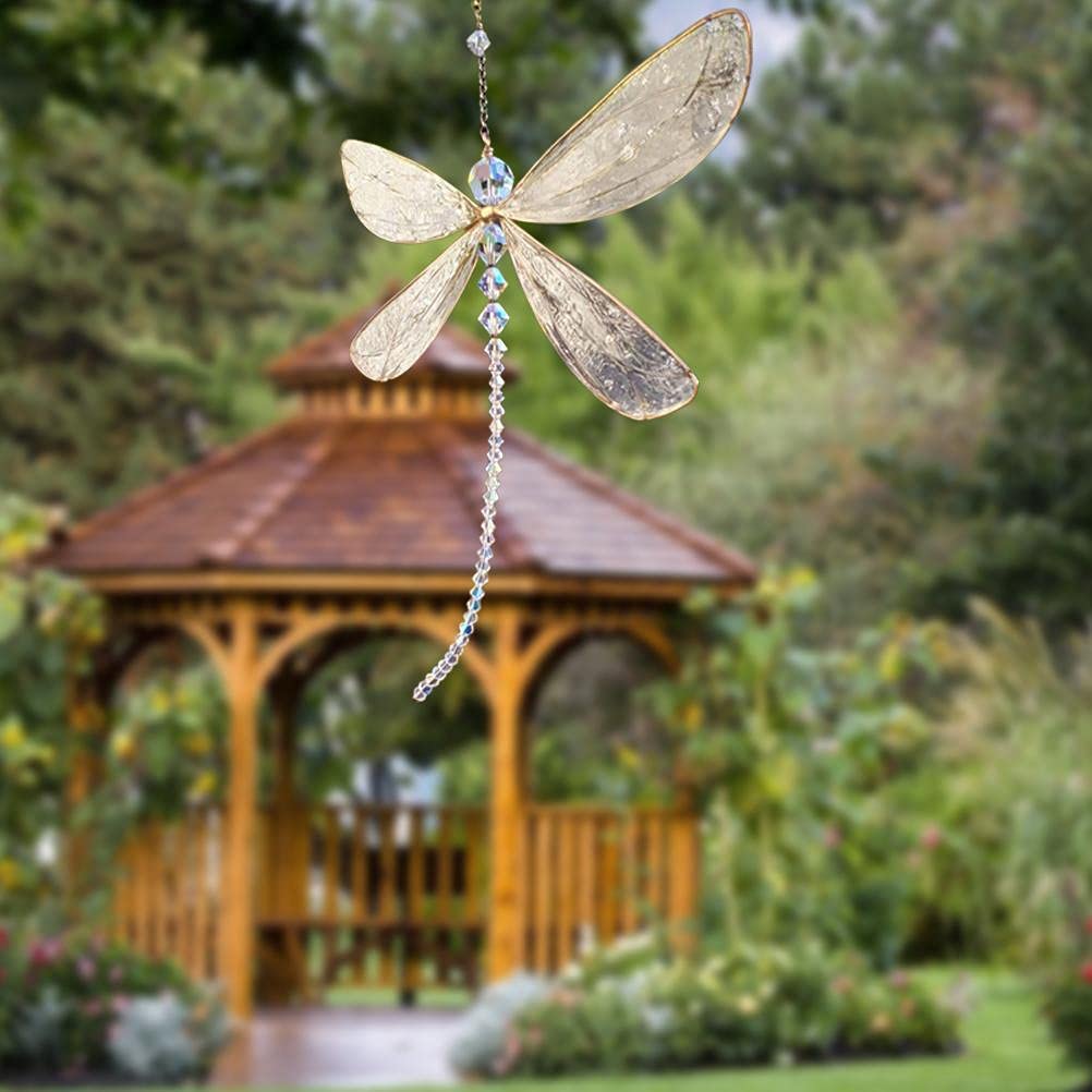 Prosperity Symbol Dragonfly Pendant Rainbow Maker Crystal Suncatcher for Garden Home Decor