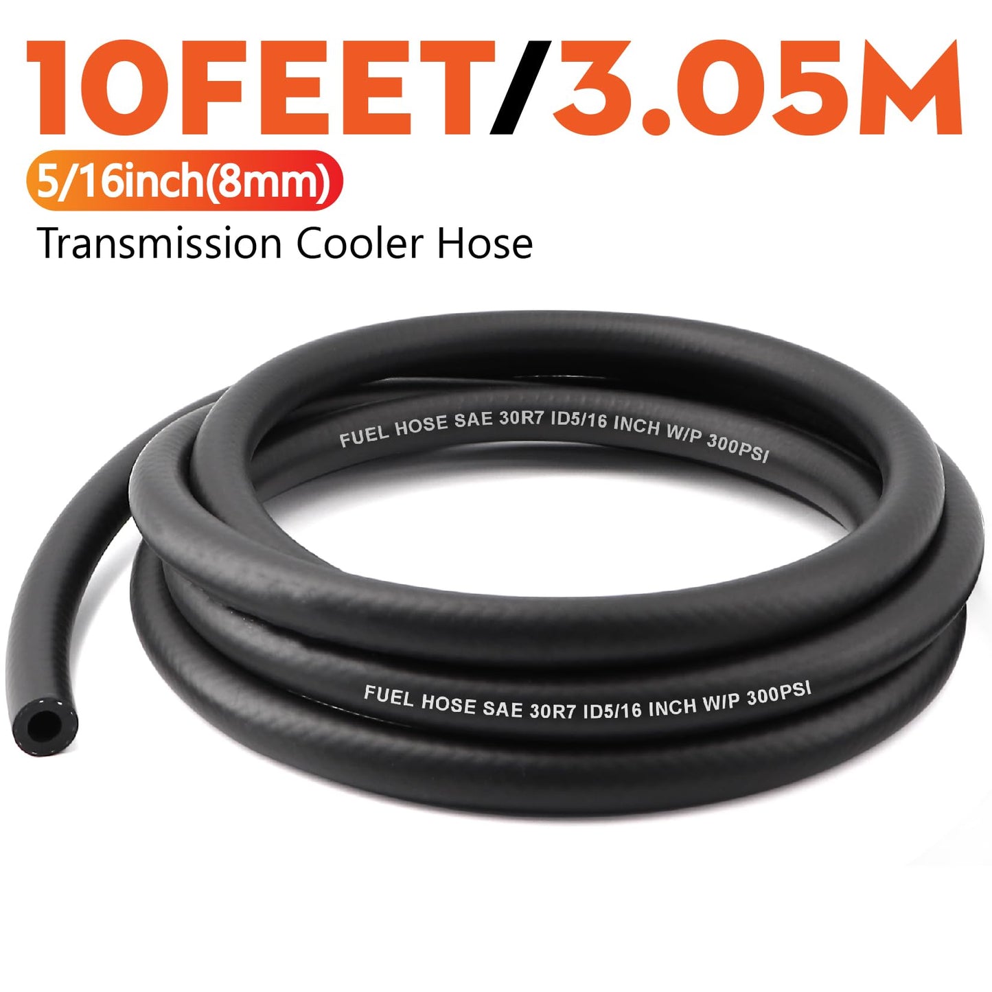 Taxutor 5/16 in NBR Rubber Fuel Line Hose, 10 FT, 10 PCS Clamps, Black, Automotive Fuel Hose