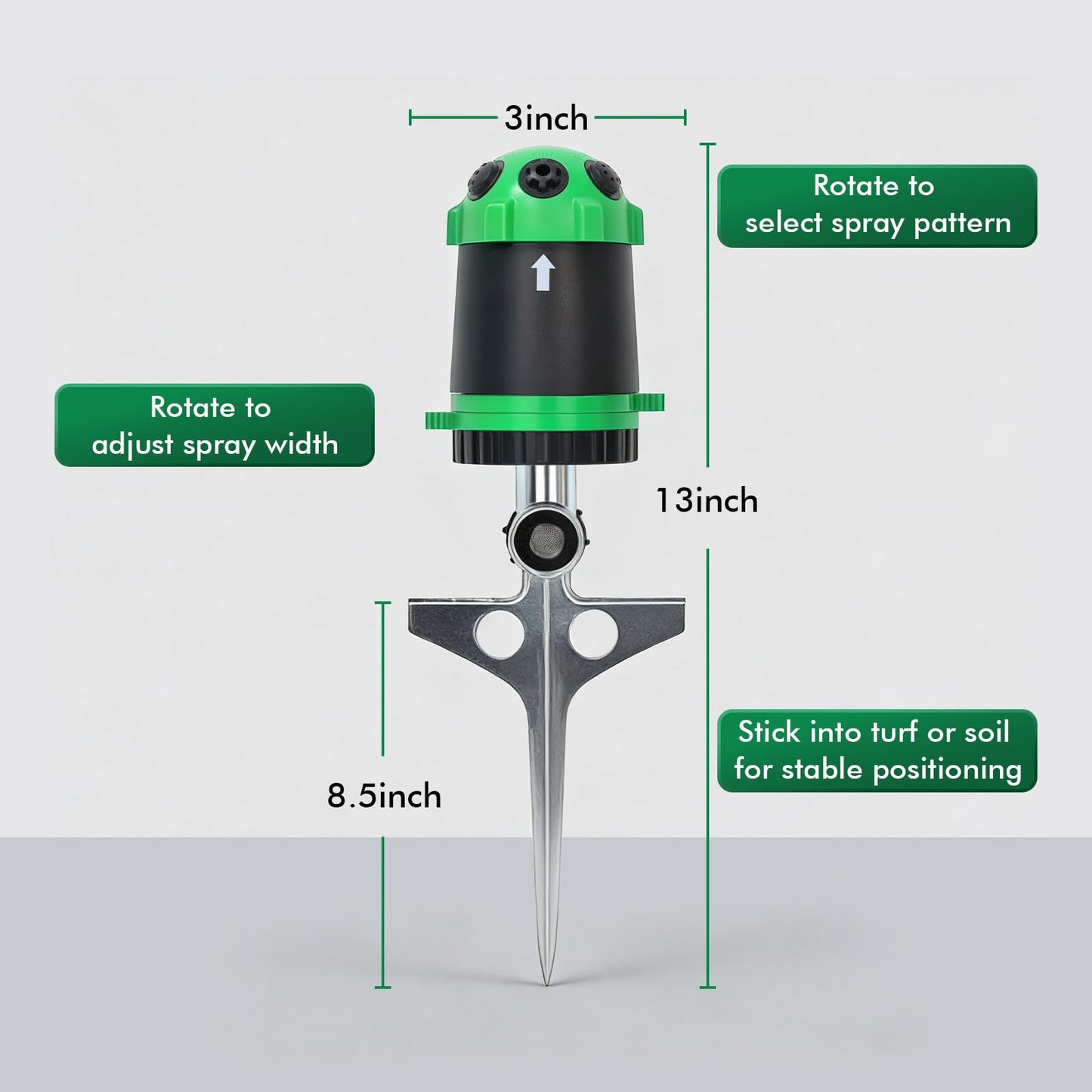 RESTMO Gear Drive Sprinkler with Metal Spike Base, 6-Pattern Multi-Adjustable Lawn Sprinklers for Yard, Heavy Duty Watering System for Garden Plant, Flower Bed and Large Area Watering