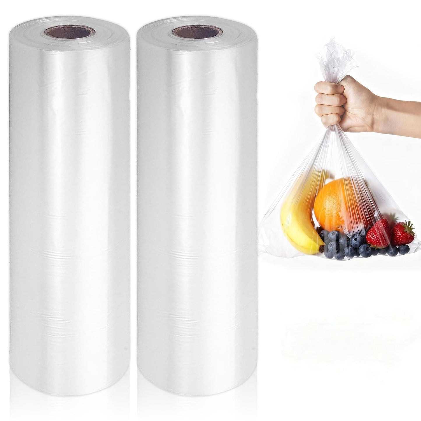 10" x 14" Plastic Produce Bags Roll, 2 Rolls Clear Plastic Bags for Food, Fruit, Vegetable, Refrigerator Storage, Kitchen, 400 Bags/Roll