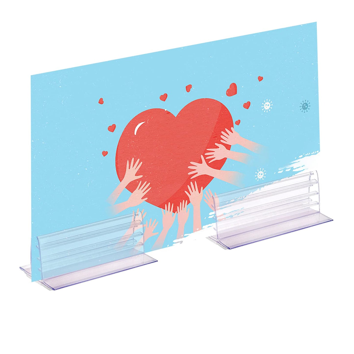 SOUJOY 50 Pack Self Adhesive Sneeze Guard Holder, 3'' x 1.6'' Acrylic Panels Holder Clip, Glass Sign Holder Stand, Desk Dividers Privacy for 0.1 to 5mm Thick