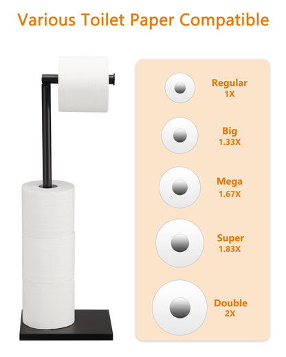 DECLUTTR Black Toilet Paper Holder, Bathroom Toilet Paper Roll Holder Stand with Reserve, Toilet Paper Holder Free Standing with Storage