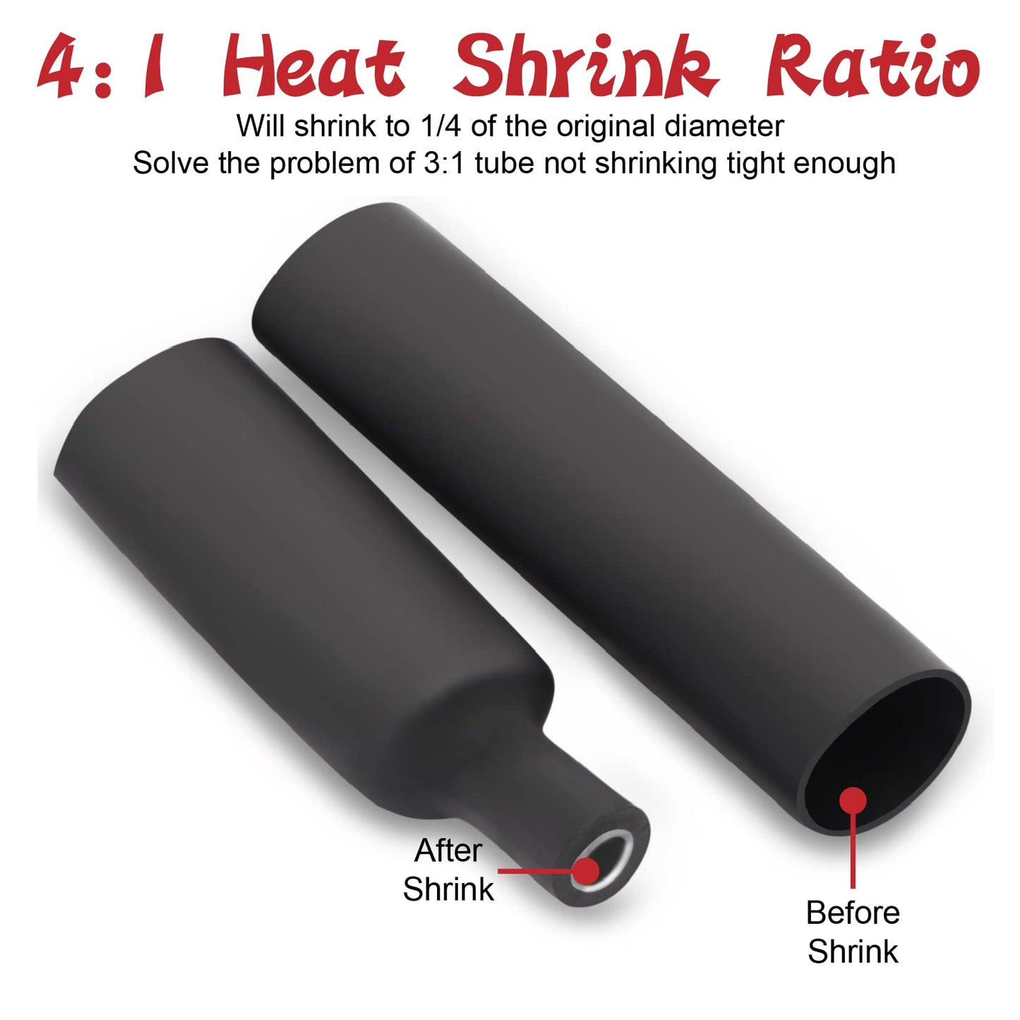 200PCS Heat Shrink Tubing Kit, Dual Wall Tube, Marine Shrink Tubing, Adhesive Lined(Shrink Ratio4:1,Black)
