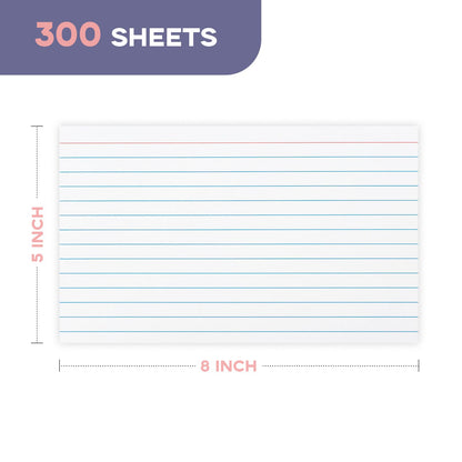 White 5x8 Index Cards Ruled 300PCS, Goefun Flashcards, Notecards for Studying, Recipes, Memo Cards, Office Supply, DIY, Presentation