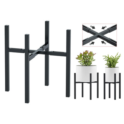 Adjustable Metal Plant Stand Outdoor & Indoor Fits for 8-14 inches Plant Pot Stand Mid Century Modern Planter Pot Holder Corner Plant Stands (black-1)