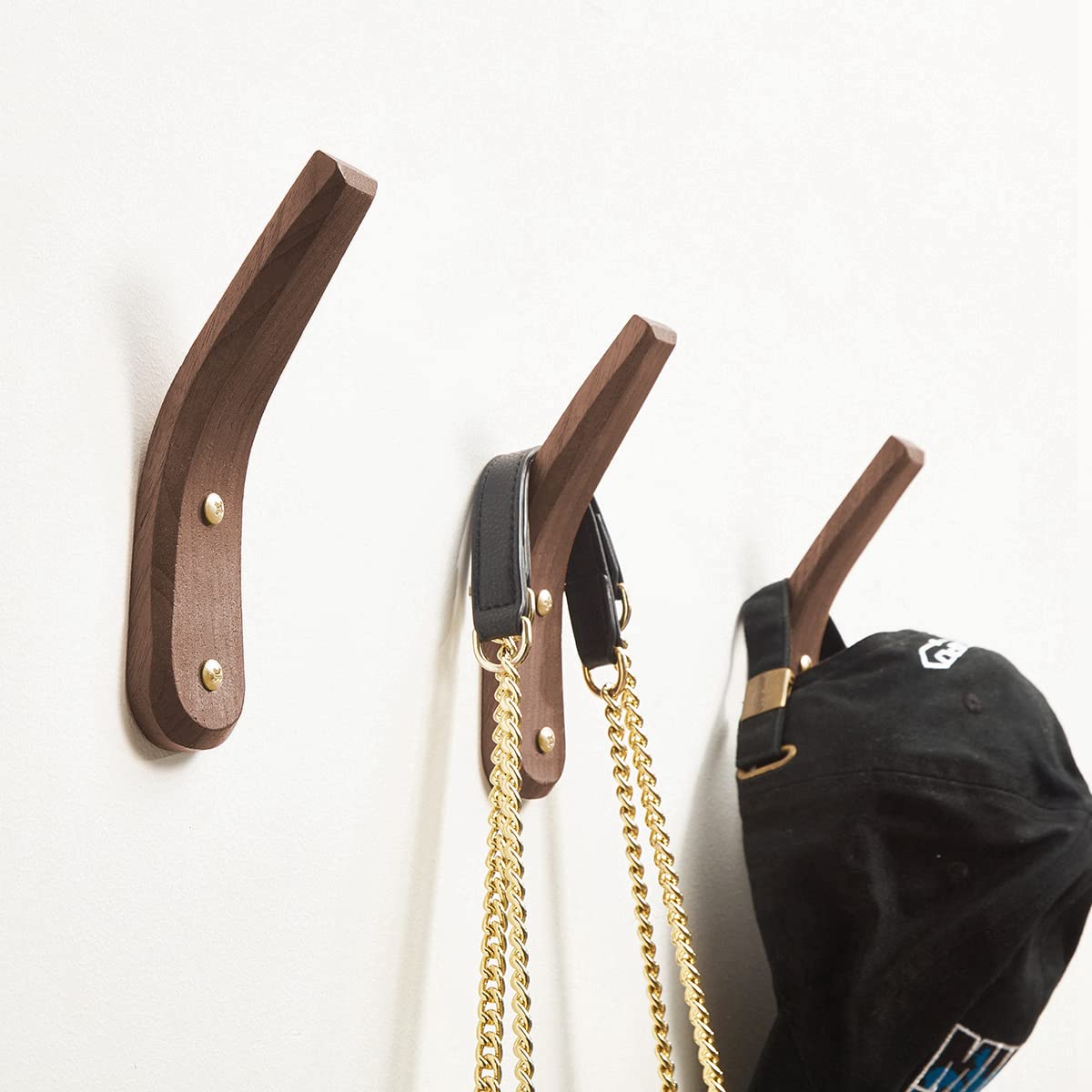 COCOYA Wood Coat Hooks Wall Mounted, Wall Hanger for Hanging Jacket Bag Towel Hat Backpack Clothes - Natural Walnut Pegs Mid Century Rustic Home Foyer Minimalist Entryway Decor Easy Install (4 Pack)
