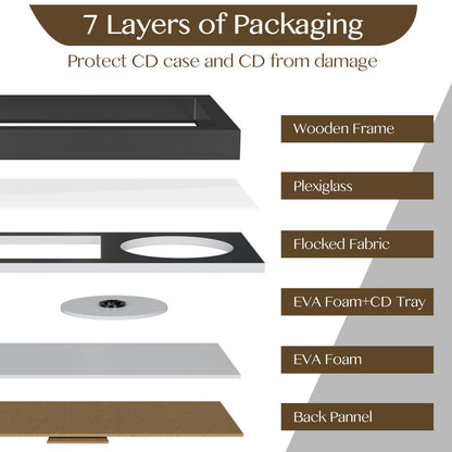 Solid Wood CD Display Frame for CD Cases and Discs with EVA Foam Lining and Black Flocked Fabric, Wall Mountable, Acrylic Cover, Elegant Home Decor, 7.7"x14.4"