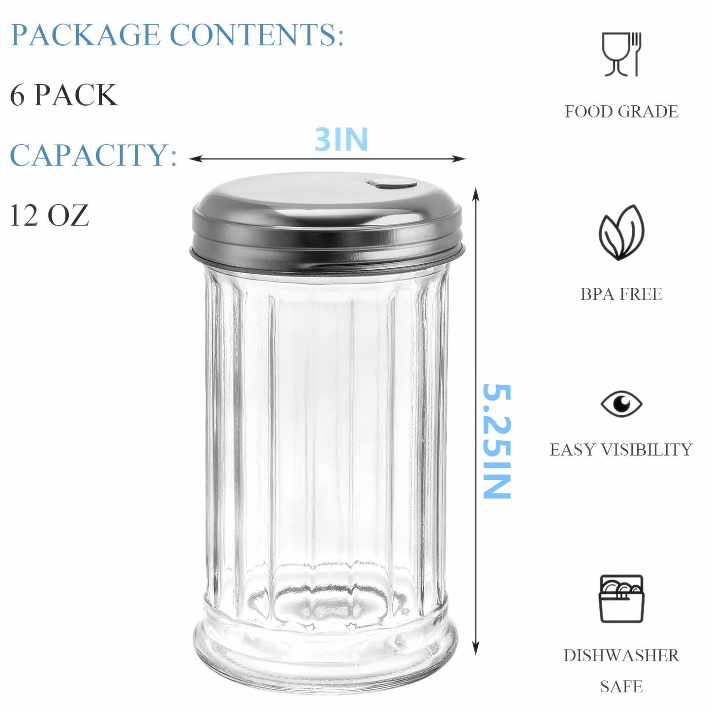 Tebery 4 Pack Sugar Shaker Dispenser Airtight, 12 Oz Thick Glass Sugar Pourer Container with Pour Flap Lid, Powdered Creamer Spice Dispenser for Coffee Bar, Salt, Pepper, Retro Style