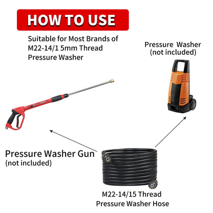 CHAVOR Pressure Washer Hose 25 FT X 1/4 Inch, Replacement Power Washer Hose for Most Brands, M22 14mm or M22 15mm Brass Thread, 3000 PSI