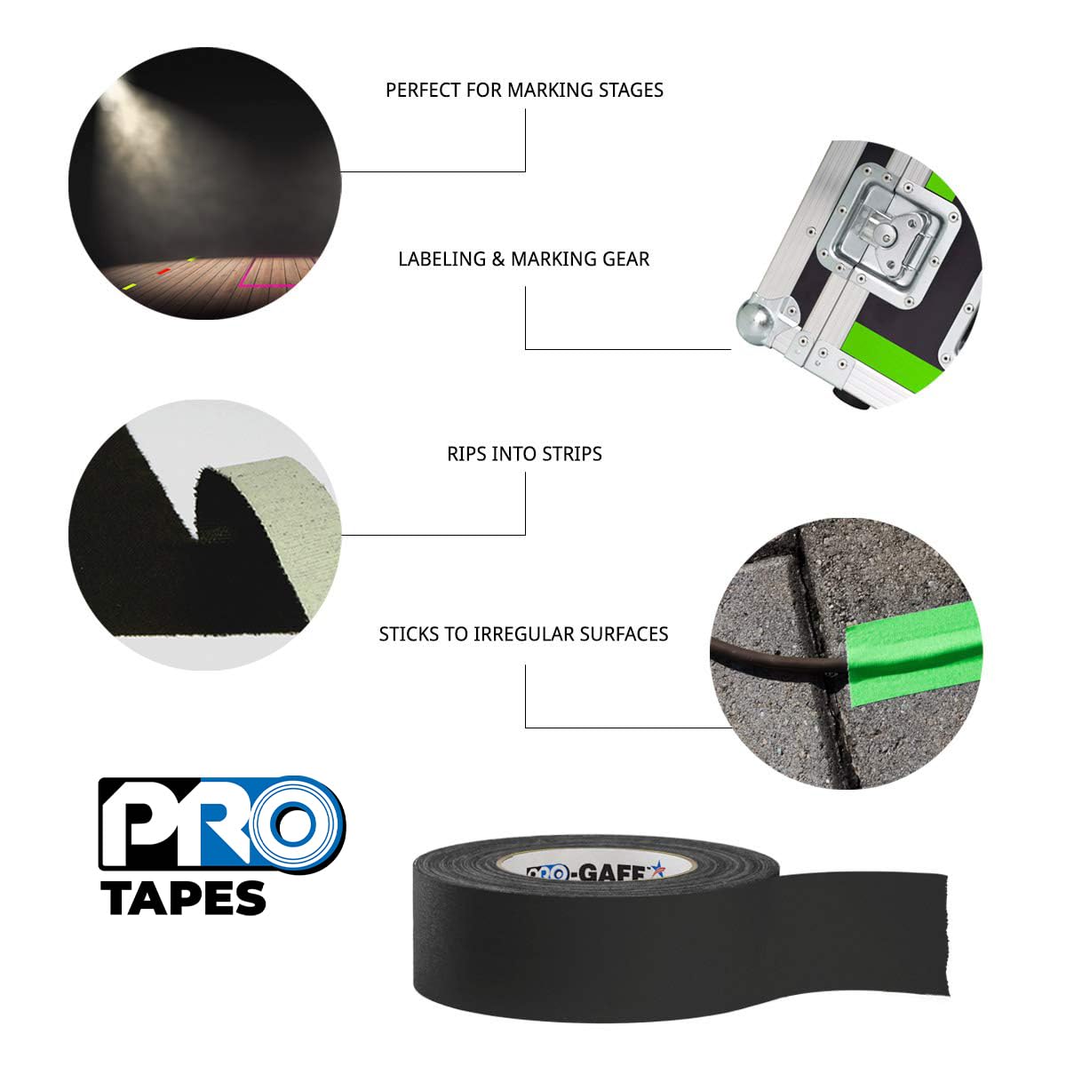 ProTapes 1" Width Pro Gaff Premium Matte Cloth Gaffer's Tape with Rubber Adhesive, 11 Mils Thick, 55 Yds Length, White (Pack of 1)