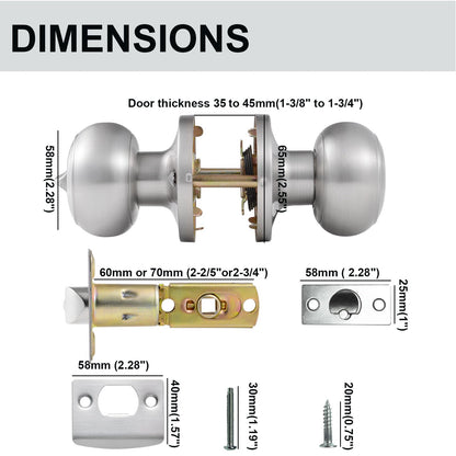 Comfhouse 2 Pack Stainless Steel Ball Entry Door Knob, Keyed-Alike Satin Nickel Entrance Door Knob,Interior/Exterior Door Knob with Lock For Bedroom Bathroom, Front Entry Door Knobs with Lock Same Key