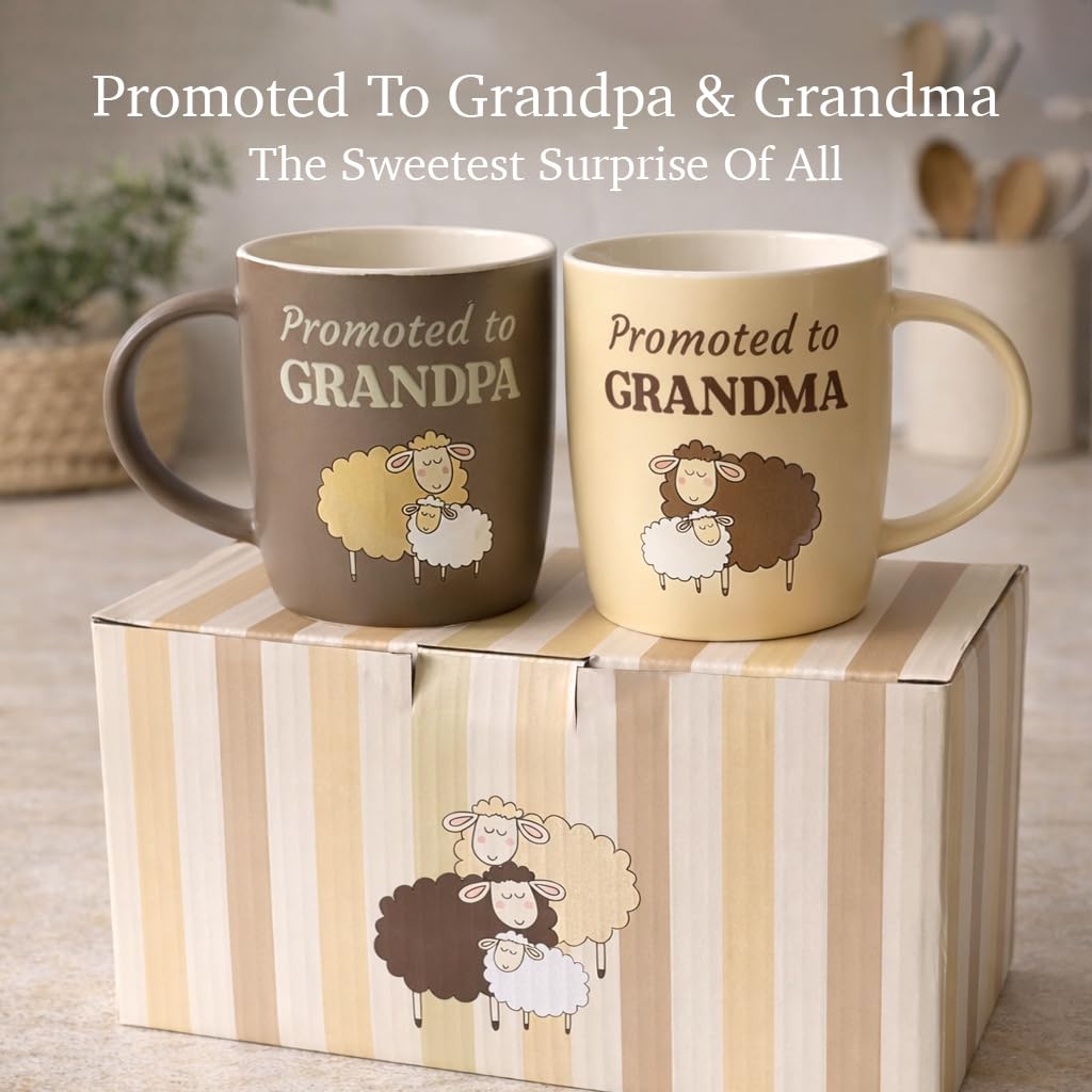 Triple Gifffted Promoted to Grandparents Coffee Mugs for New Best Grandma and Grandpa to Be, Gifts Ideas First Time Grandparent, Baby Reveal Pregnancy Announcement, Christmas Day, Ceramic 13Oz