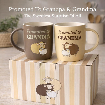 Triple Gifffted Promoted to Grandparents Coffee Mugs for New Best Grandma and Grandpa to Be, Gifts Ideas First Time Grandparent, Baby Reveal Pregnancy Announcement, Christmas Day, Ceramic 13Oz