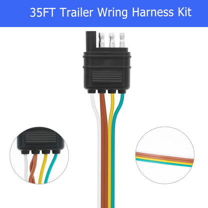 VINAUO 35FT Trailer Wiring Harness, 4 Wire Trailer Wire, Color Coded Wishbone Style Trailer Wiring Harness Kit 4 Pin, 42" Ground Trailer Wiring Kit, 4 Pin Trailer Connector