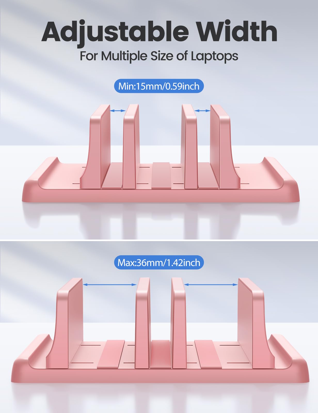 Vaydeer 3-Slot Vertical Laptop Stand Made of Premium ABS Plastics 5 in 1 Design Space-Saving Adjustable Desk Organizer for All MacBook/Chromebook/Surface (Pink)