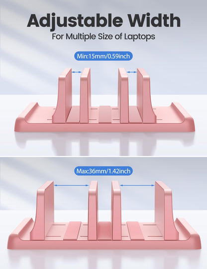 Vaydeer 3-Slot Vertical Laptop Stand Made of Premium ABS Plastics 5 in 1 Design Space-Saving Adjustable Desk Organizer for All MacBook/Chromebook/Surface (Pink)