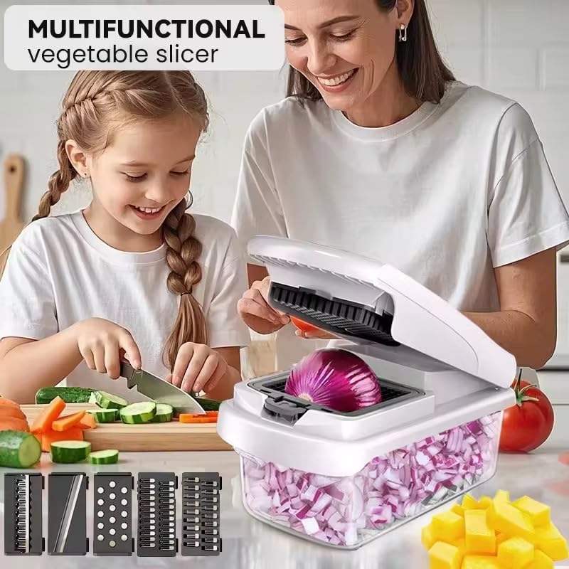 Chkout Vegetable Chopper with Container, 13-in-1 Mandoline Slicer Dicer & Spiralizer, Onion Veggie Chopper, Potato Fry Cutter, Manual Food Chopper, Kitchen Tools Gadgets
