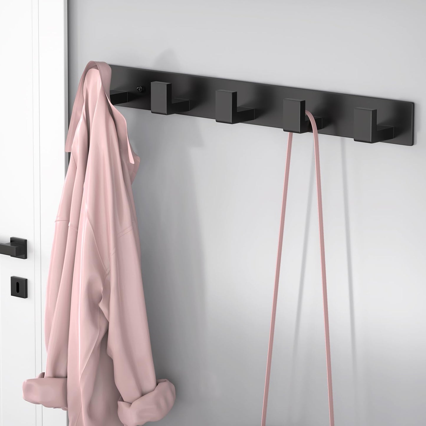 PMMASTO Coat Rack Wall Mount with L Shaped Black Coat Hooks Wall Hooks, Heavy Duty Stainless Steel Towel Hooks, Wall Coat Hanger, Robe Hooks for Bathroom,Kitchen, Entryway (Black 5 Hooks, 1 PC)
