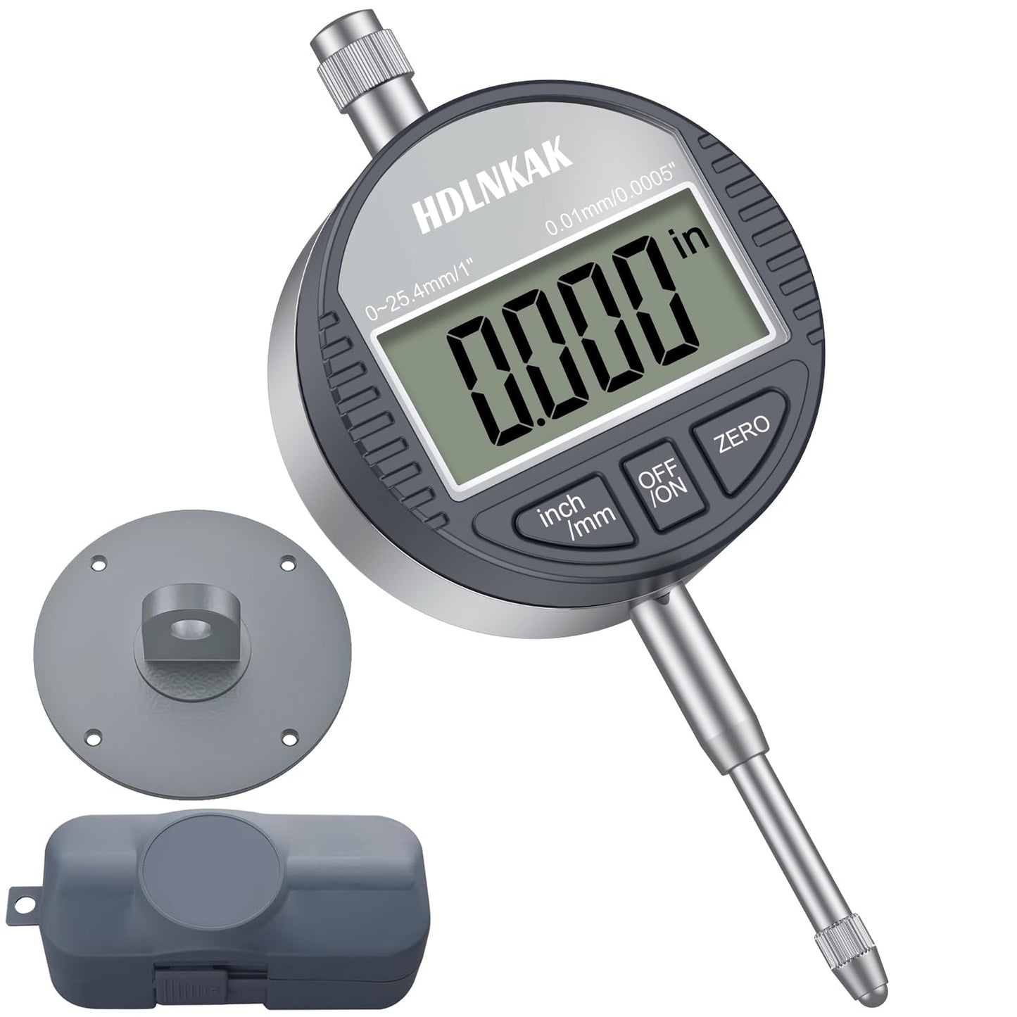 HDLNKAK Electronic Digital Dial Indicator Gauge Inch/Metric Conversion 0-1 Inch/25.4 mm Digital Probe Indicator Dial Test Gauge High Resolution: 0.0005''/0.01mm
