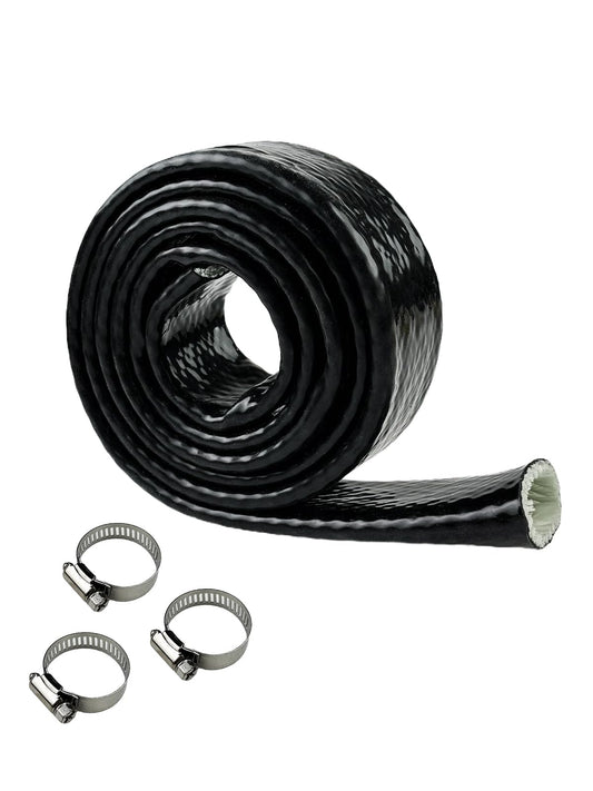YAMAKATO 1" ID Heat Shielded Fire Thermo Armor Fire Sleeve Silicone Coated Fiberglass Heat Protection for Automotive Hose Lines & Electrical Wiring (Black, 5FT）
