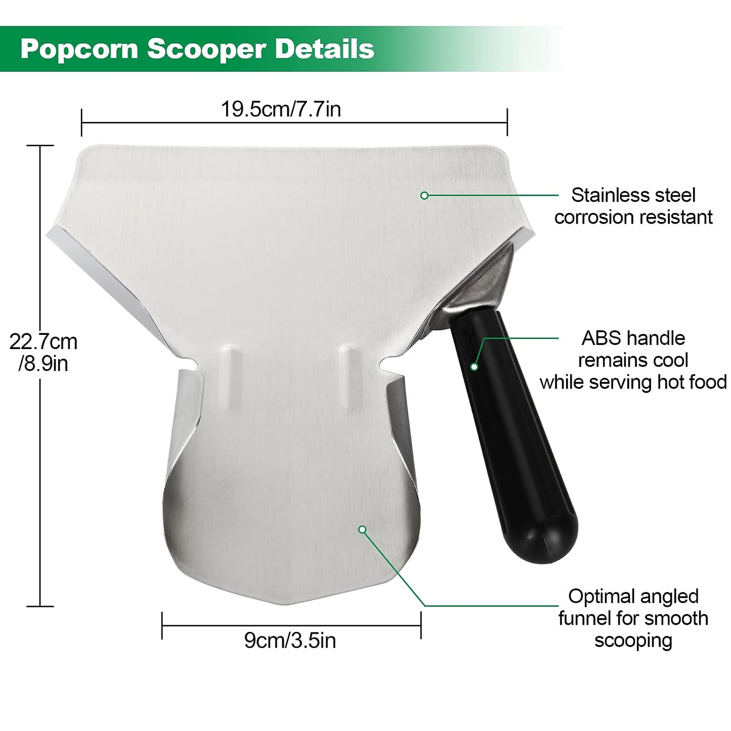 2 Pack Popcorn Scoop Stainless Steel French Fry Scooper Quick Fill Popcorn Bags for Popcorn Machine, Speed Hand Scoop Commercial Fry Bagger Scooper for French Fries, Snacks, Ice, Dried Nuts