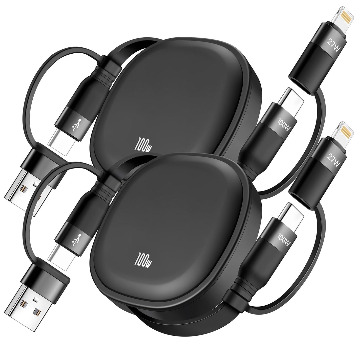 MINLU 5-in-1 Retractable Multi Charging Cable, 100W 2Pack Multiple Charger Cable Charging Cord Fast Charging and Data Sync with USB A/C for iPhone,iPad,Samsung Galaxy,MacBook,iPad,Tablets,PS & More