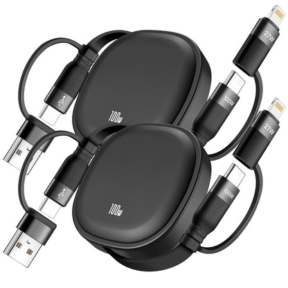 MINLU 5-in-1 Retractable Multi Charging Cable, 100W 2Pack Multiple Charger Cable Charging Cord Fast Charging and Data Sync with USB A/C for iPhone,iPad,Samsung Galaxy,MacBook,iPad,Tablets,PS & More