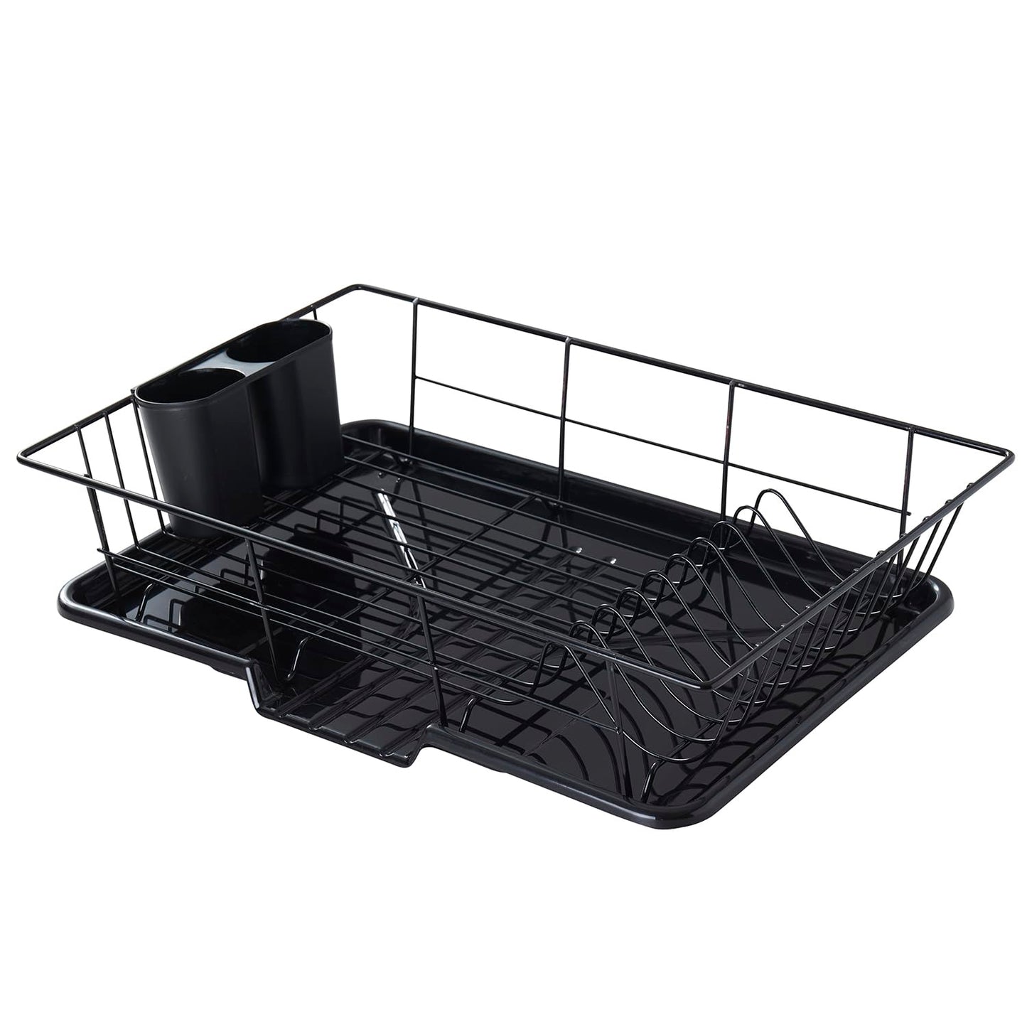 Sweet Home Collection Space-Saving 3-Piece Dish Drainer Rack Set: Efficient Kitchen Organizer for Quick Drying and Storage - Includes Cutlery Holder and Drainboard - Maximize Countertop Space, Black