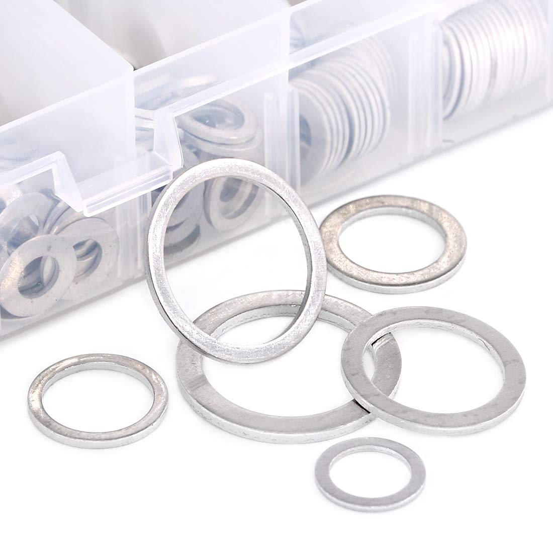 Swpeet 470Pcs Automotive Metric Oil Drain Plug Gasket Aluminum Flat Washer Assortment Kit, Including 18 Different Sizes - M6 M8 M10 M12 M14 M16 M18 M22 M24