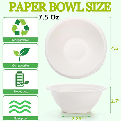 Yesland 250 Pack 8 oz Natural Sugarcane Bowls, White Small Disposable Paper Bowls Bagasse Soup Bowls, Microwave Chili Bowls for Salad, Dessert, Snack, Hot Soup