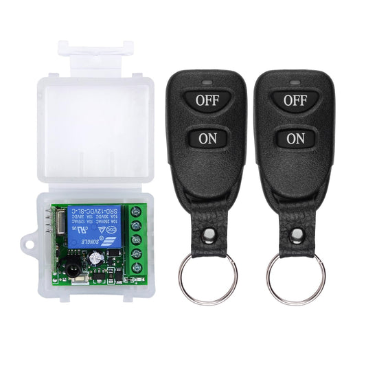 DC 12V Wireless Remote Control Switch, 433Mhz 10A 1CH Relay Remote Control Switch (2 Transmitter and 1 Receiver)，Transmitter for Various Wireless Controls