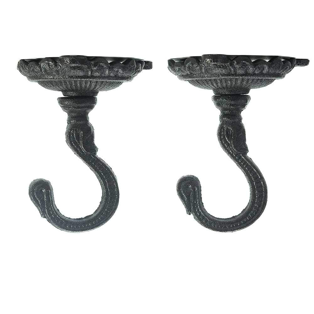 Sungmor Heavy Duty Ceiling Hooks for Hanging Plants, 2PC Black 3.5x3.9Inch Large Cast Iron Ceiling Hooks, Antique Decorative Ceiling Swag Hooks for Hanging Planter Chandelier Wind Chime Lantern Hanger