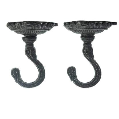 Sungmor Heavy Duty Ceiling Hooks for Hanging Plants, 2PC Black 3.5x3.9Inch Large Cast Iron Ceiling Hooks, Antique Decorative Ceiling Swag Hooks for Hanging Planter Chandelier Wind Chime Lantern Hanger