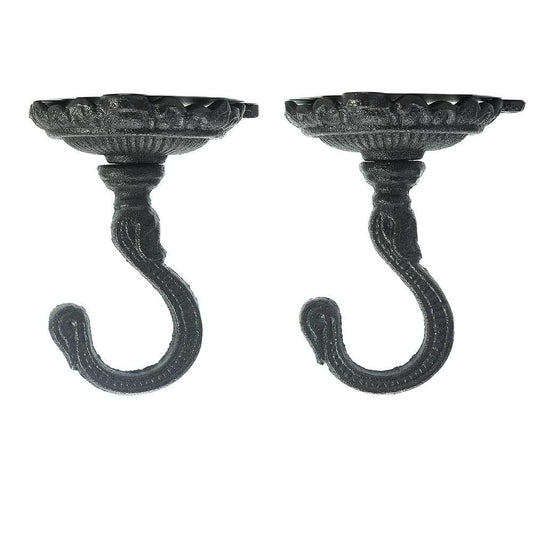 Sungmor Heavy Duty Ceiling Hooks for Hanging Plants, 2PC Black 3.5x3.9Inch Large Cast Iron Ceiling Hooks, Antique Decorative Ceiling Swag Hooks for Hanging Planter Chandelier Wind Chime Lantern Hanger