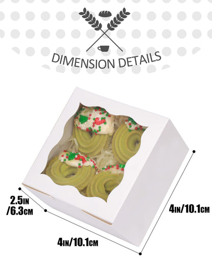 Bakepacker 4x4x2.5" Bakery Box with Window - 60pcs White Macaron, Donut & Mini Cookie Boxes