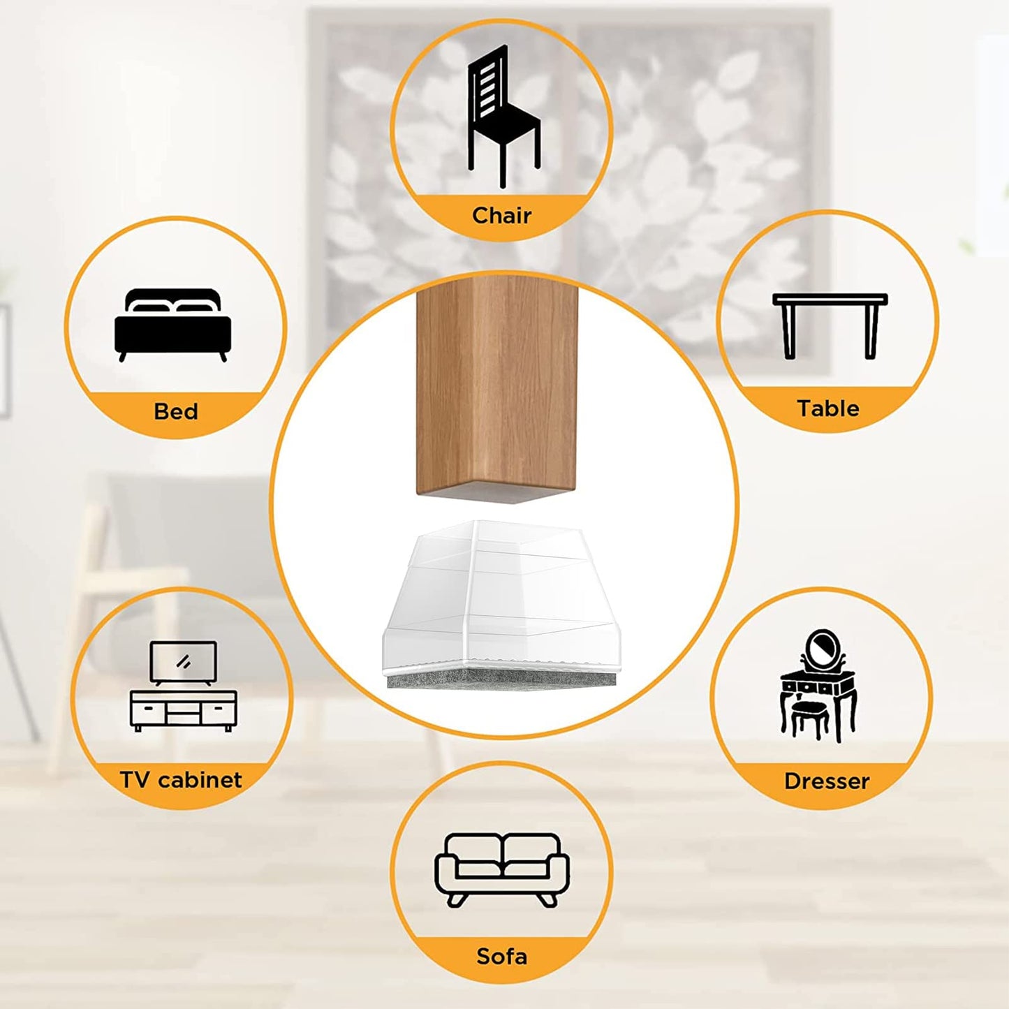 Clear Square Chair Leg Protectors Hardwood Floors, 16Pcs Silicone Furniture Legs Caps to Prevent Floor from Scratches and Reduce Noise, Easy to Move(1.5 Inch Transparent).