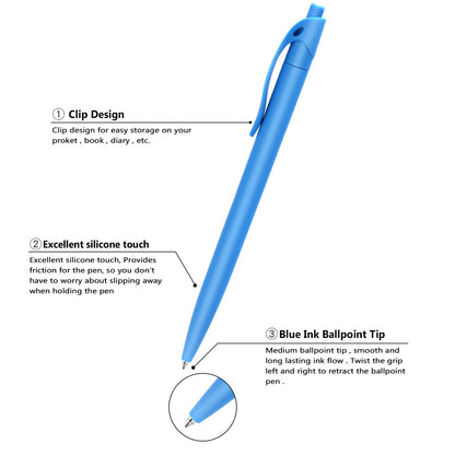Aozora Blue Click Pens, 80 Pack, Retractable Ballpoint Pens, Medium Point, Smooth Ink, Perfect for Office and Writing