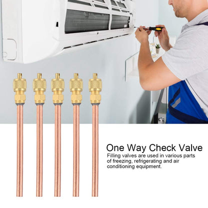 5Pcs Refrigerator Filing Access Valves, One Way 1/4" OD Air Conditioner Conditioning Filling Valves Kit 4.7in Total Length