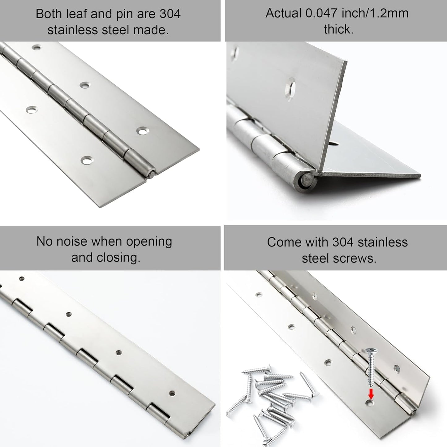 2 Pack Heavy Duty Piano Hinge 11 Inch x 2 Inch Width, 0.047'' Thick Stainless Steel Continuous & Piano Hinge for Cabinet, Door, Toolbox, Wooden Box, Metal Plate, Furniture, Industrial Project