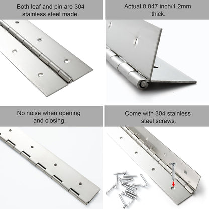 2 Pack Heavy Duty Piano Hinge 11 Inch x 2 Inch Width, 0.047'' Thick Stainless Steel Continuous & Piano Hinge for Cabinet, Door, Toolbox, Wooden Box, Metal Plate, Furniture, Industrial Project