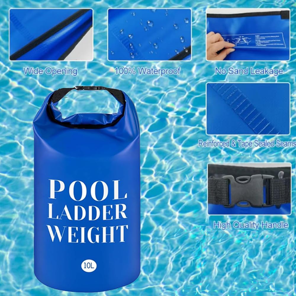 4 Pcs 10L Universal Swimming Pool Ladder Weights-500D PVC Waterproof Pool Step Weight Sand Bags-Collapsible Water Container/Fillable Pool Stair Weight Anchor Bag for Pool Steps and Ladders(Blue&Grey)