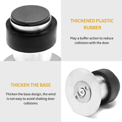 VIKKSAER Door Stoppers, 4 PCS Floor Door Stops, 2 1/2 Inch Stainless Steel Modern Commercial Heavy Duty Solid Door Holder with Soft Rubber Bumper, Cylindrical Floor Mount Doorstops Wall Protector