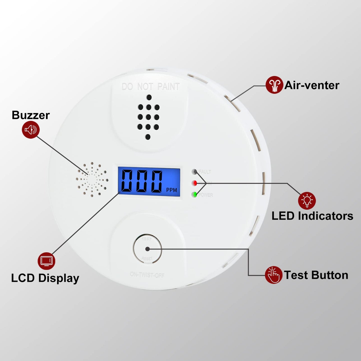 Carbon Monoxide Alarm, Digital Display CO Detector Security CO Monoxide for Home Kitchen Bedroom Safety Battery Powered (Battery not Included),Comply with CSA 6.19 (1 Pack)