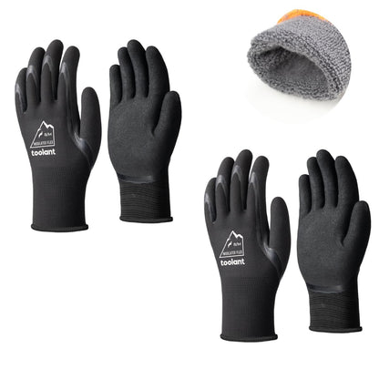 toolant 2 Pairs Winter Work Gloves for Men & Women, Freezer Gloves with Dual-Layer Sandy Latex, Super Durable & Grip, Insulated Liner for Cold Weather, Touchscreen, L, Black