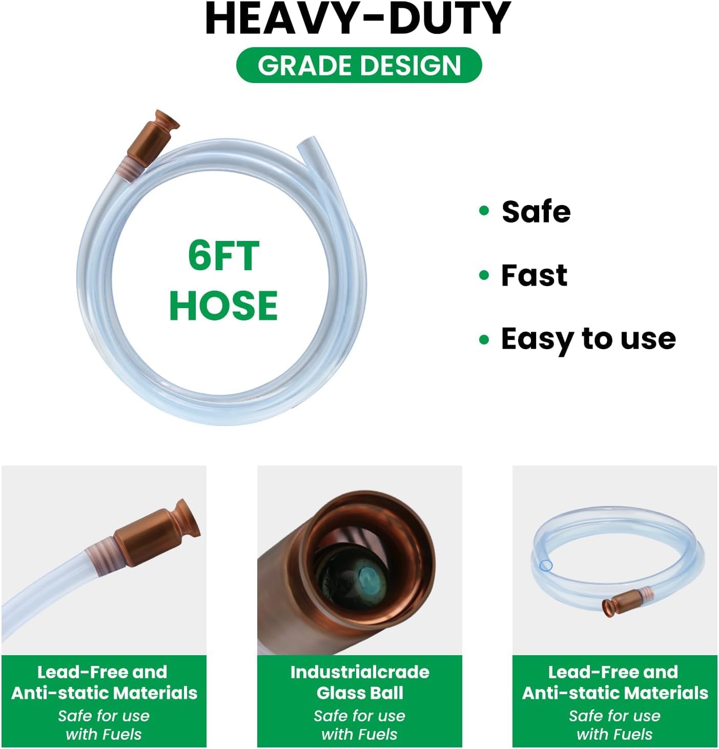 Roastove Gas Siphon Hose Pump, Shaker Siphon 6FT, Safety Self Priming Hose 1/2" Valve for Gasoline/Fuel/Water Transfer, Use for Cars, Boats, Mowers (2PACK)