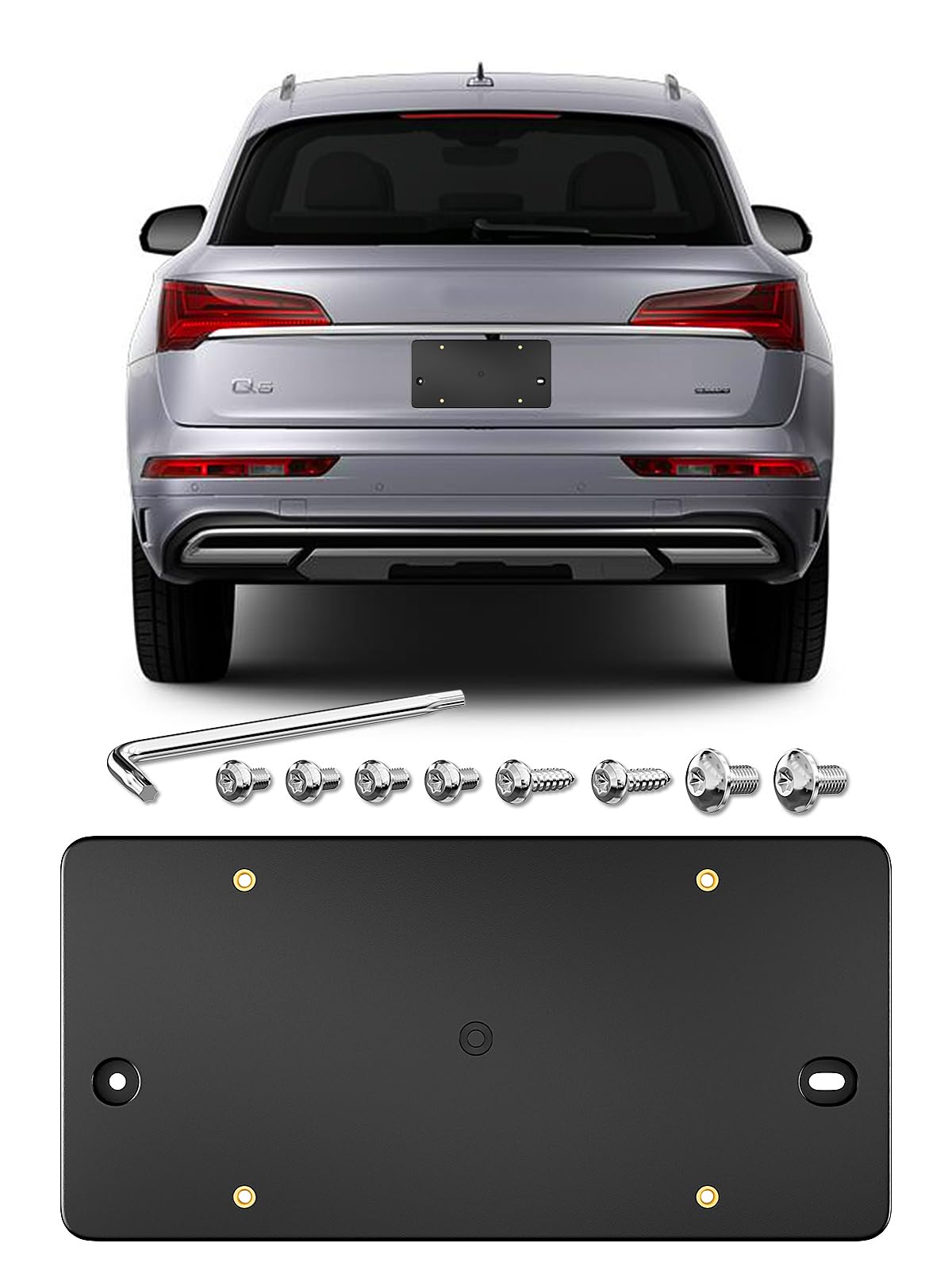 Rear License Plate Bracket For Audi Q3 Q4 e-tron Q4 Sportback e-tron Q5 Q5 Plug-in Hybrid Q5 Sportback SQ5 SQ5 Sportback Q6 e-tron SQ6 e-tron Q7 SQ7 Q8 SQ8 RS Q8 performance 2009-2025 Plate Holder Set