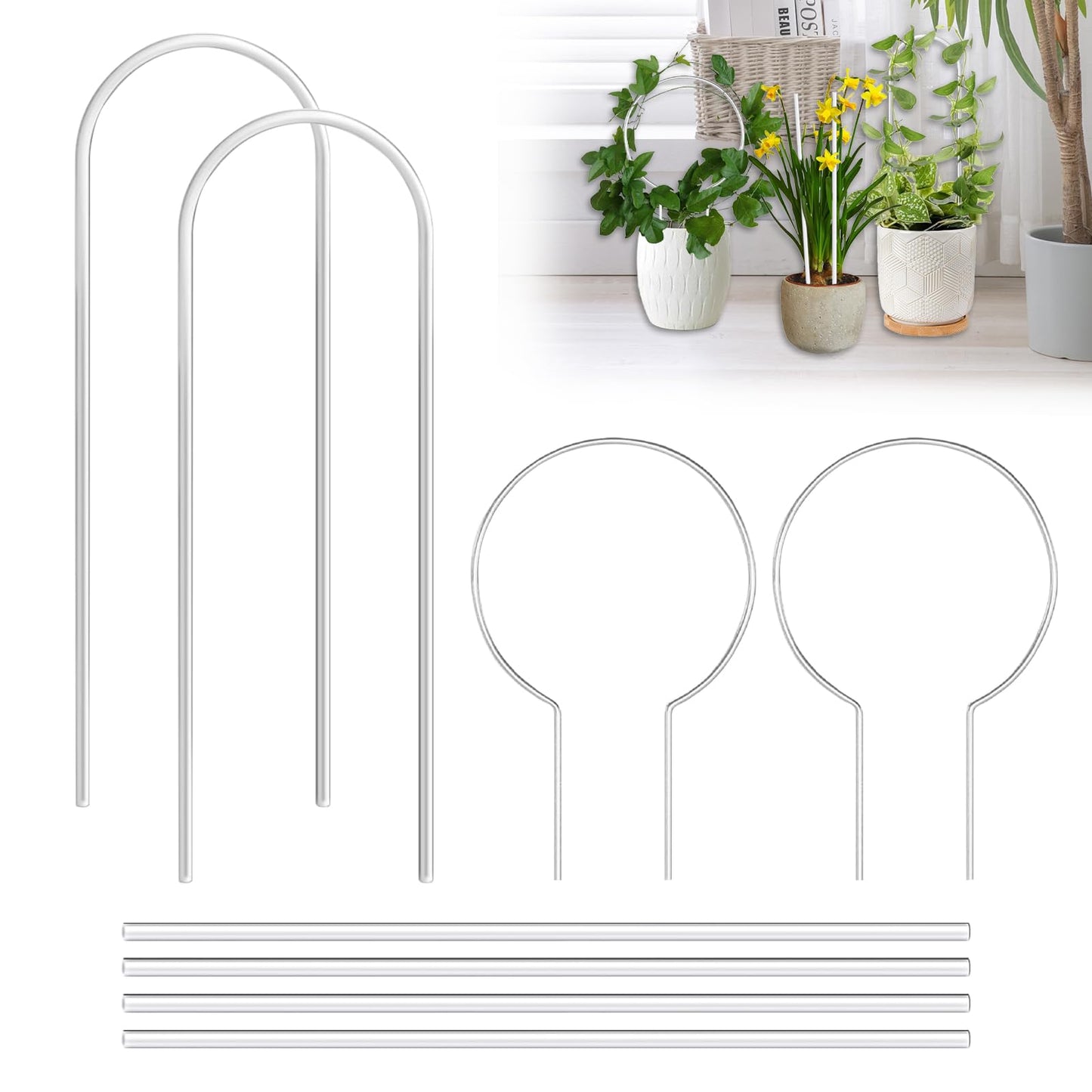 Tefola 8 Pack Clear Acrylic Plant Trellis Indoor, Lightweight Reusable Trellis for Climbing Plants for House Flower Hoya Pothos Vine Lvy, Indoor & Outdoor Use with Easy Setup