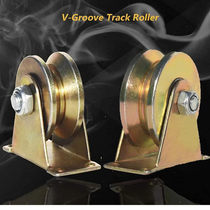 Lyplus 2" V Groove Wheel Heavy Duty Rigid Caster with Bracket for Inverted Track, Sliding Gate, Rolling Gate, Industrial Machines, Wire Rope Rail, Loading Capacity 660 lbs - 4 Pack